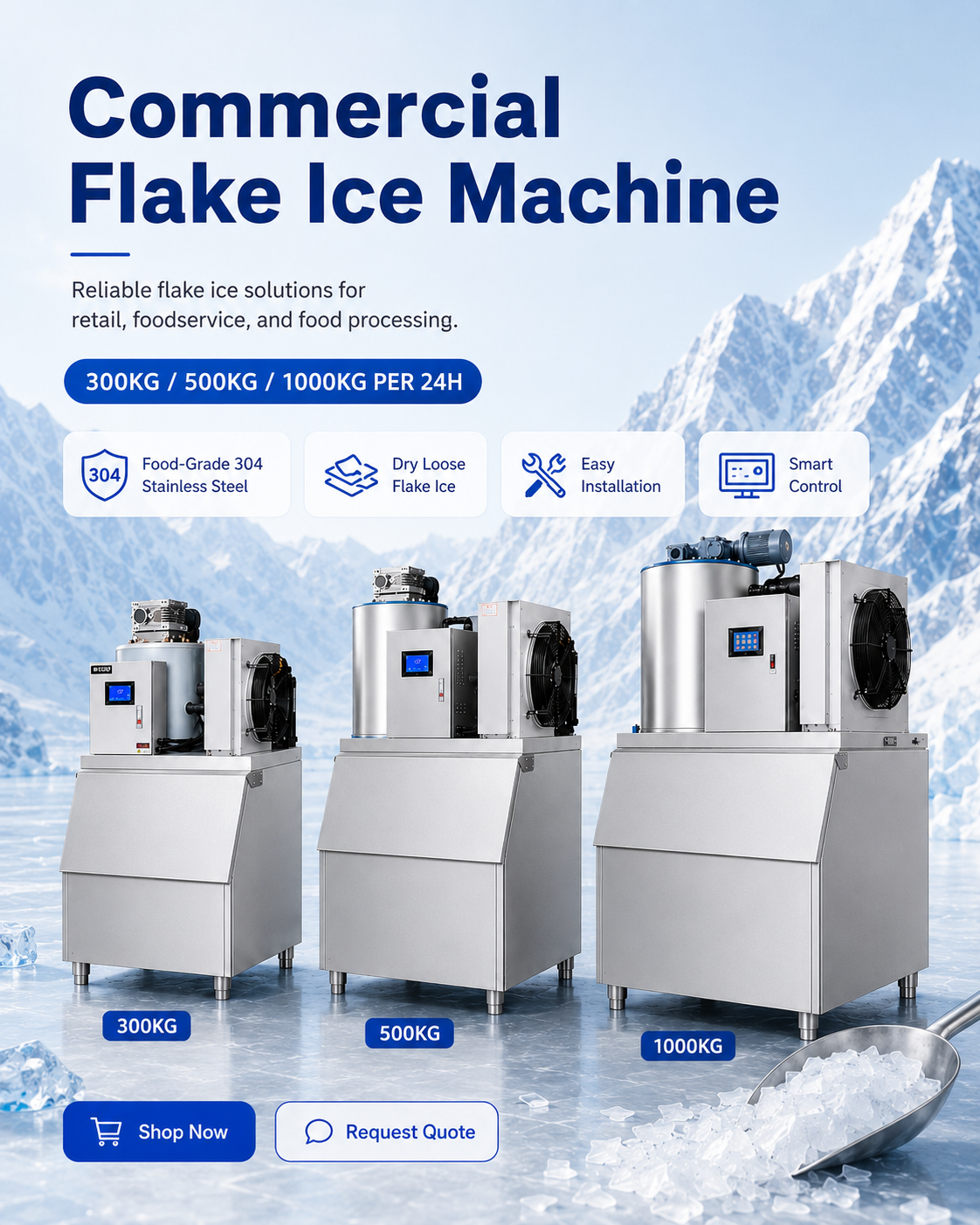AXOSPRO Commercial & Industrial Flake Ice Machine - 300/500/1000KG/24h detail image 1