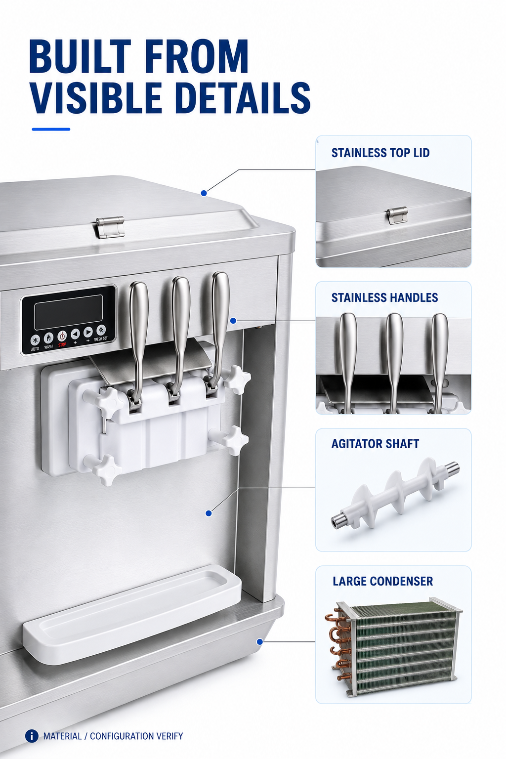 Axospro BQL-808-1 Countertop Soft Serve Machine - 18-25 L/h, 3 Flavors, 2x7L Hoppers detail image 3