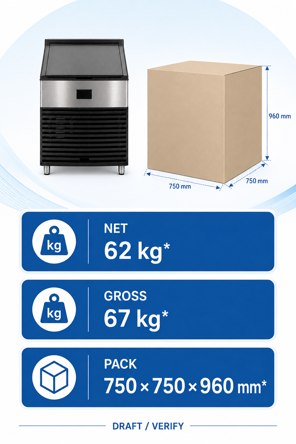 Axospro IM-108 Commercial Ice Maker - 95-110 kg/day Cube Ice, 40 kg Storage Bin detail image 7