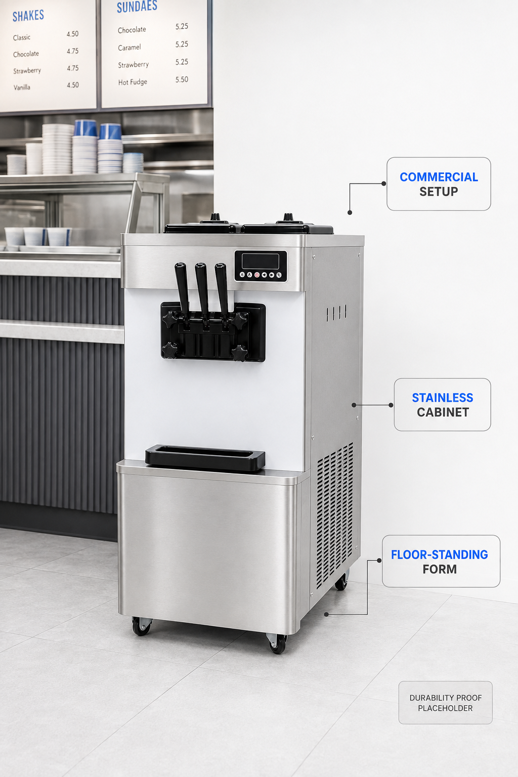 Axospro BQL-A22-1 Floor-Standing Soft Serve Machine - 18-25 L/h, 3 Heads, 2x7L Hoppers detail image 1