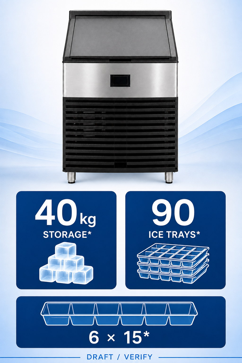 Axospro IM-108 Commercial Ice Maker - 95-110 kg/day Cube Ice, 40 kg Storage Bin detail image 2