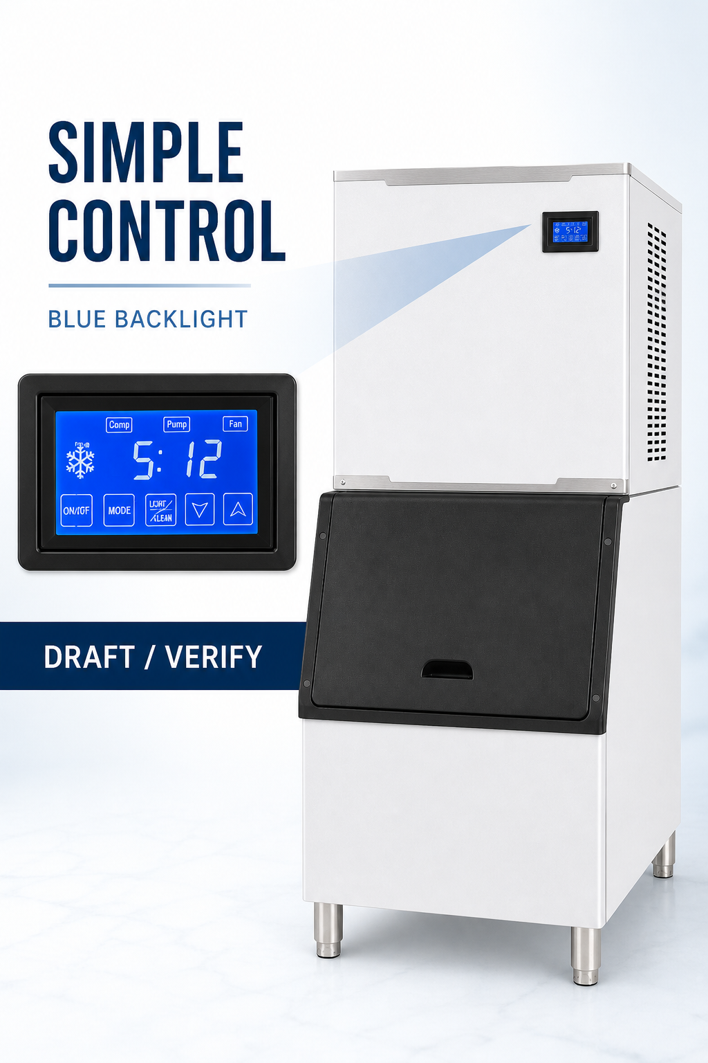 Axospro IM-260 Commercial Ice Maker - 450 kg/day Cube Ice, 200 kg Storage Bin detail image 2