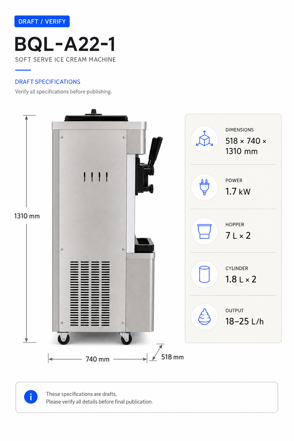 Axospro BQL-A22-1 Floor-Standing Soft Serve Machine - 18-25 L/h, 3 Heads, 2x7L Hoppers detail image 8