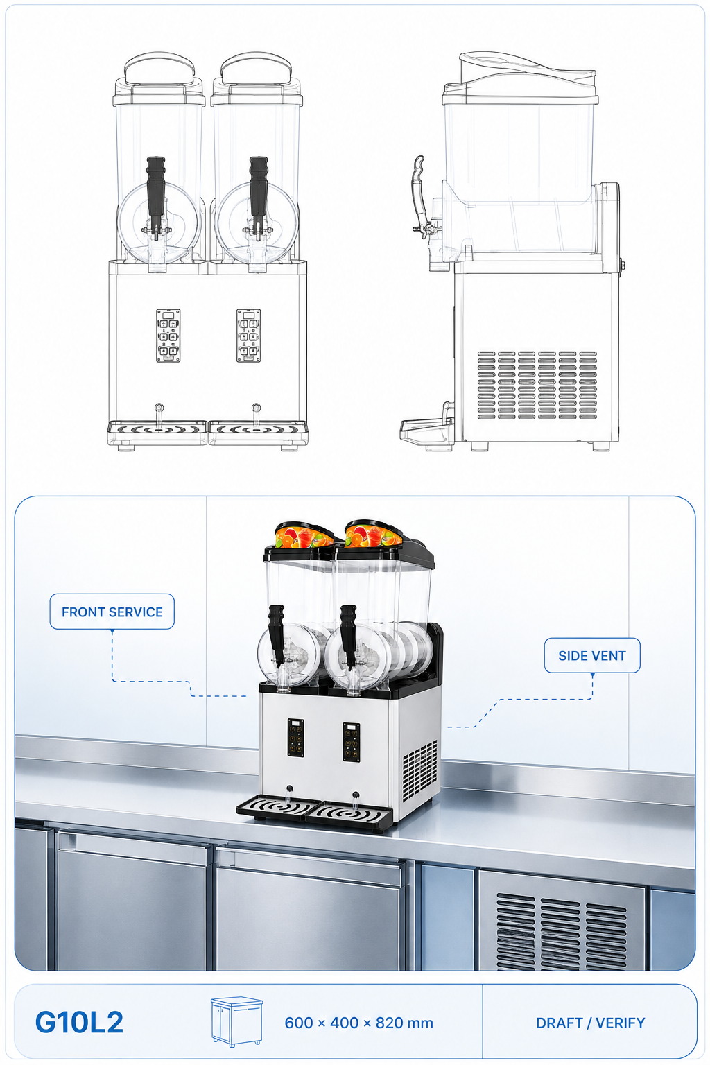 Axospro G10L2 Compact Slush Machine - 2 Bowls, 30L, Fits 400mm Counter Space detail image 7