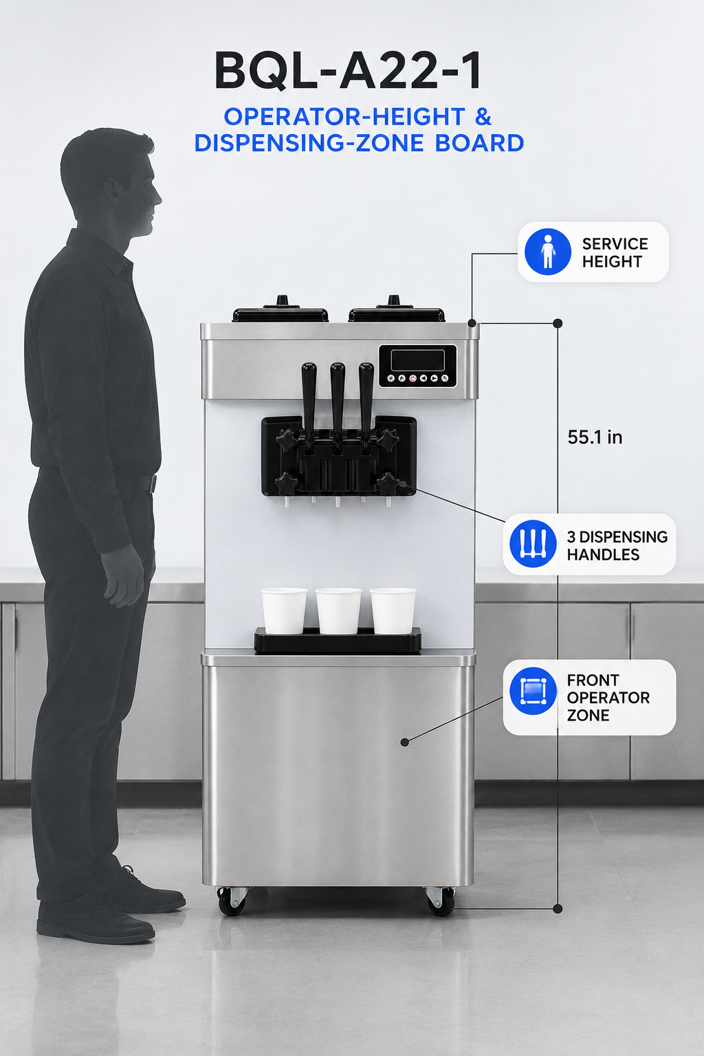 Axospro BQL-A22-1 Floor-Standing Soft Serve Machine - 18-25 L/h, 3 Heads, 2x7L Hoppers detail image 7