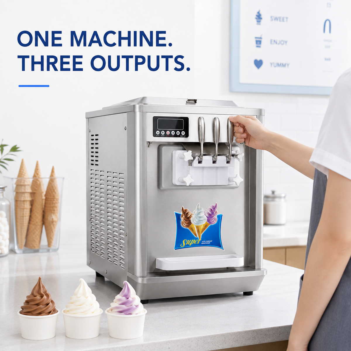 Axospro BQL-808-1 Countertop Soft Serve Machine - 18-25 L/h, 3 Flavors, 2x7L Hoppers detail image 1