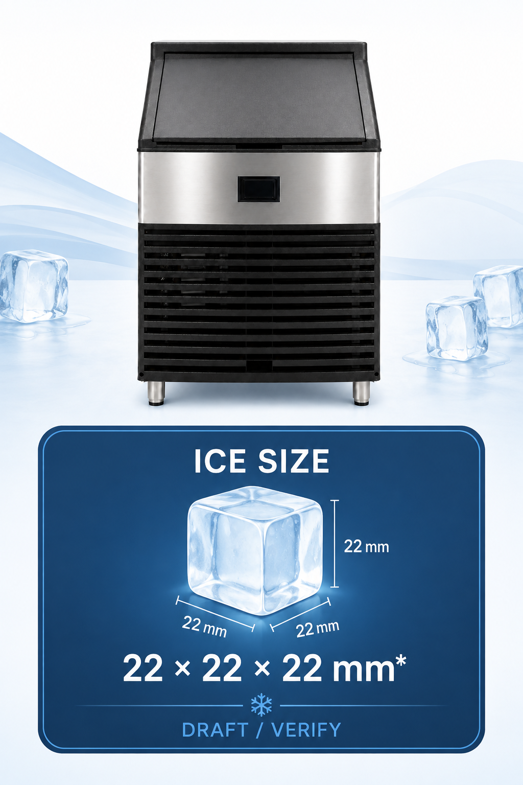 Axospro IM-108 Commercial Ice Maker - 95-110 kg/day Cube Ice, 40 kg Storage Bin detail image 3