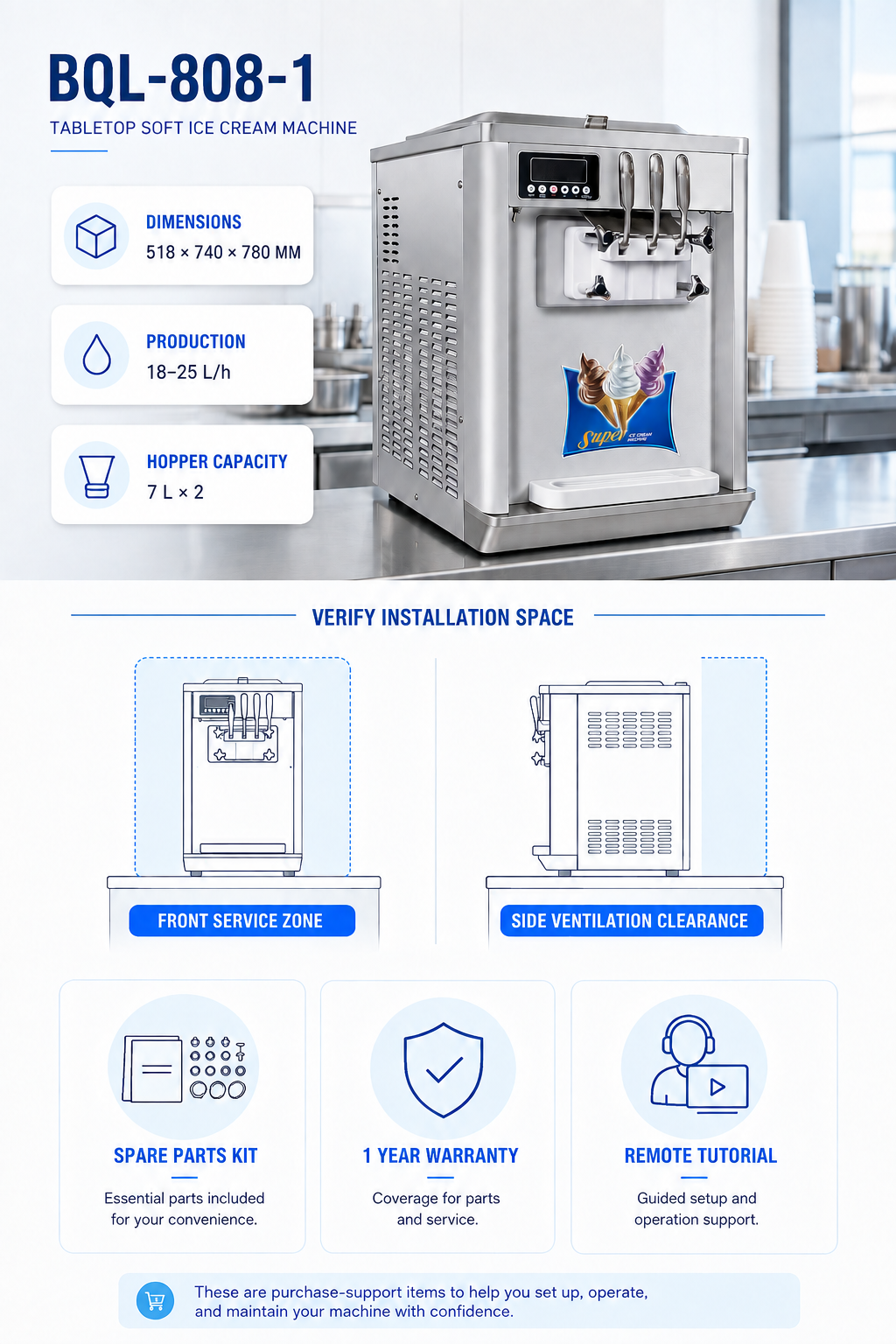Axospro BQL-808-1 Countertop Soft Serve Machine - 18-25 L/h, 3 Flavors, 2x7L Hoppers detail image 4