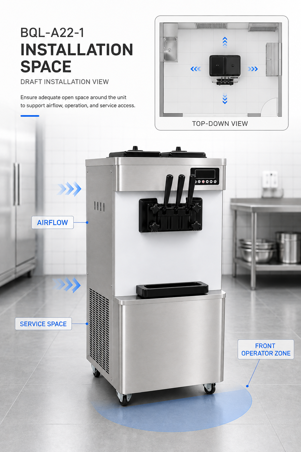 Axospro BQL-A22-1 Floor-Standing Soft Serve Machine - 18-25 L/h, 3 Heads, 2x7L Hoppers detail image 4
