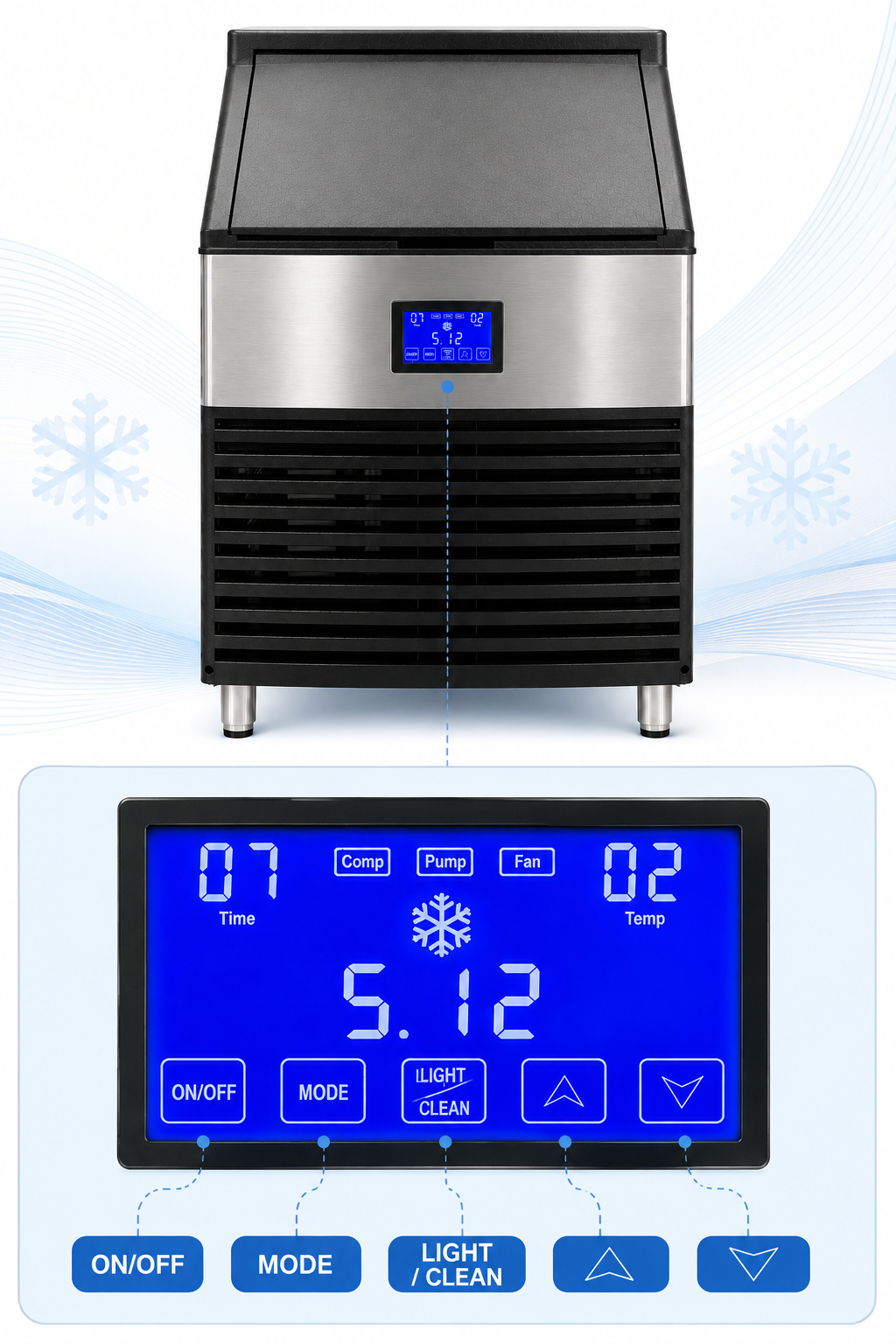 Axospro IM-108 Commercial Ice Maker - 95-110 kg/day Cube Ice, 40 kg Storage Bin detail image 4