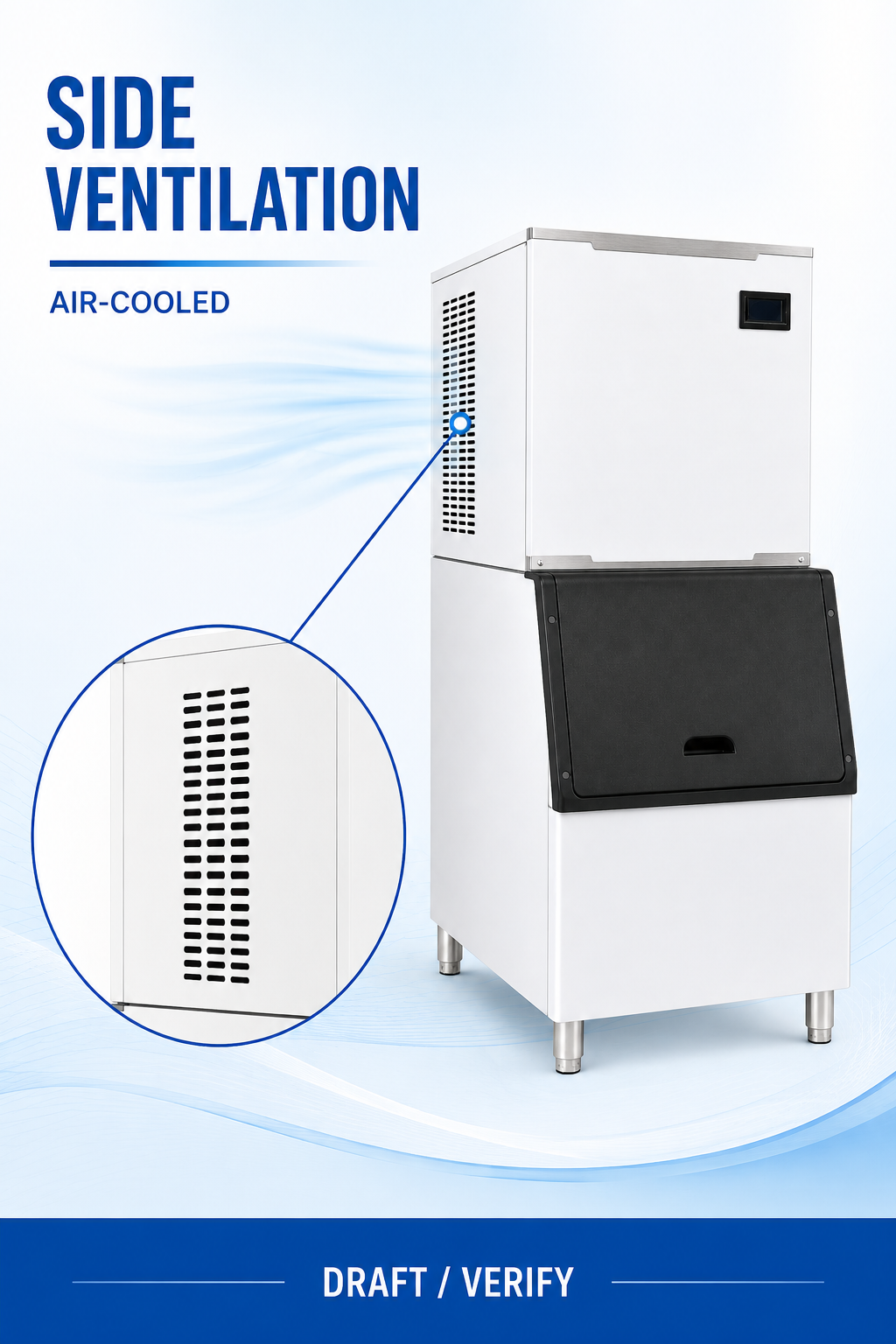 Axospro IM-260 Commercial Ice Maker - 450 kg/day Cube Ice, 200 kg Storage Bin detail image 5