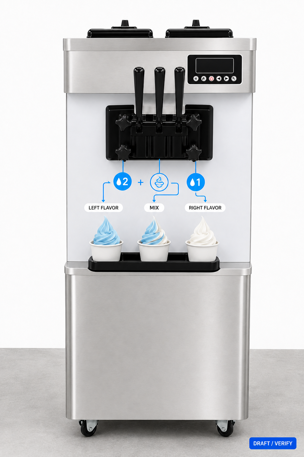 Axospro BQL-A22-1 Floor-Standing Soft Serve Machine - 18-25 L/h, 3 Heads, 2x7L Hoppers detail image 5