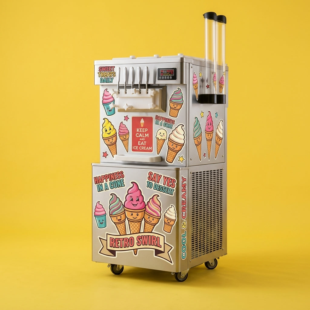 Machine fully covered in stickers
